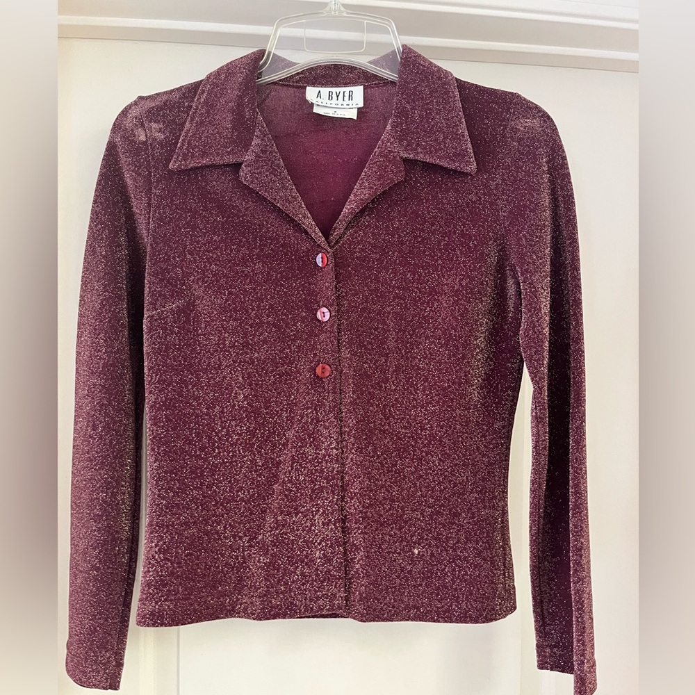 Burgundy Glitter Long Sleeve Blouse